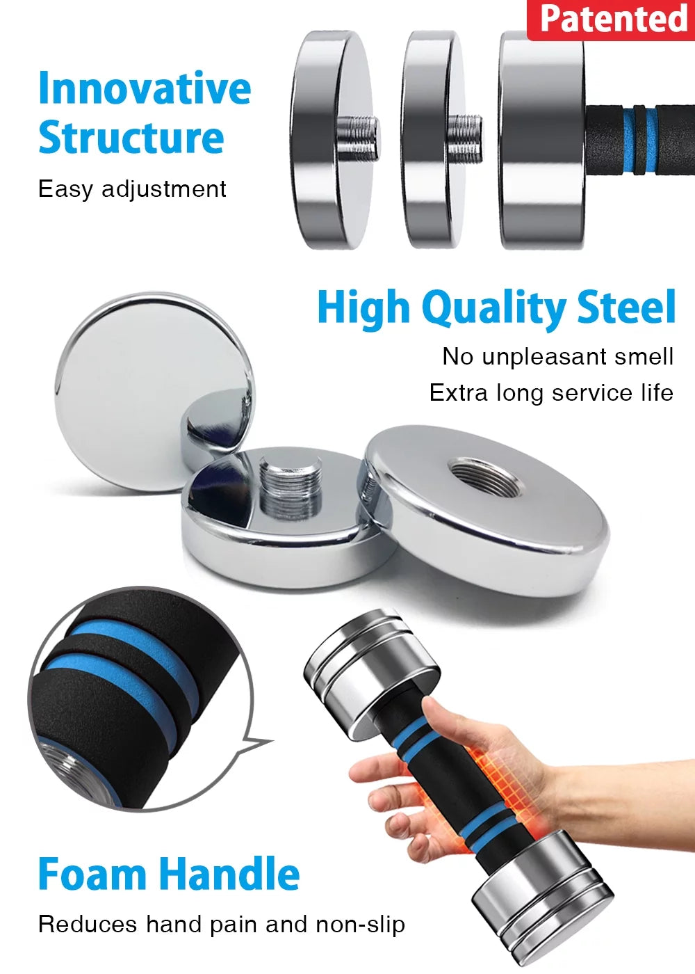 5lb 20lb Handle, Pair 10lb Foam Lifting 15lb Weights 50lb Set Steel Weight for with 30lb Fitness Adjustable Gym Northdeer Silver Dumbbells