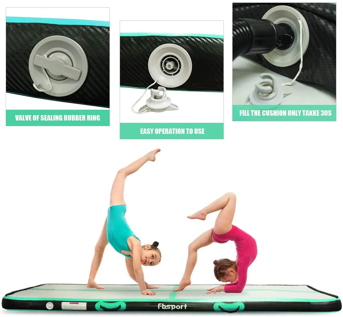Air Gymnastic Carbon FBSPORT fabric Mat, Fiber Inflatbale Mint 20ft Track Green Tumbling Exercise Mat,