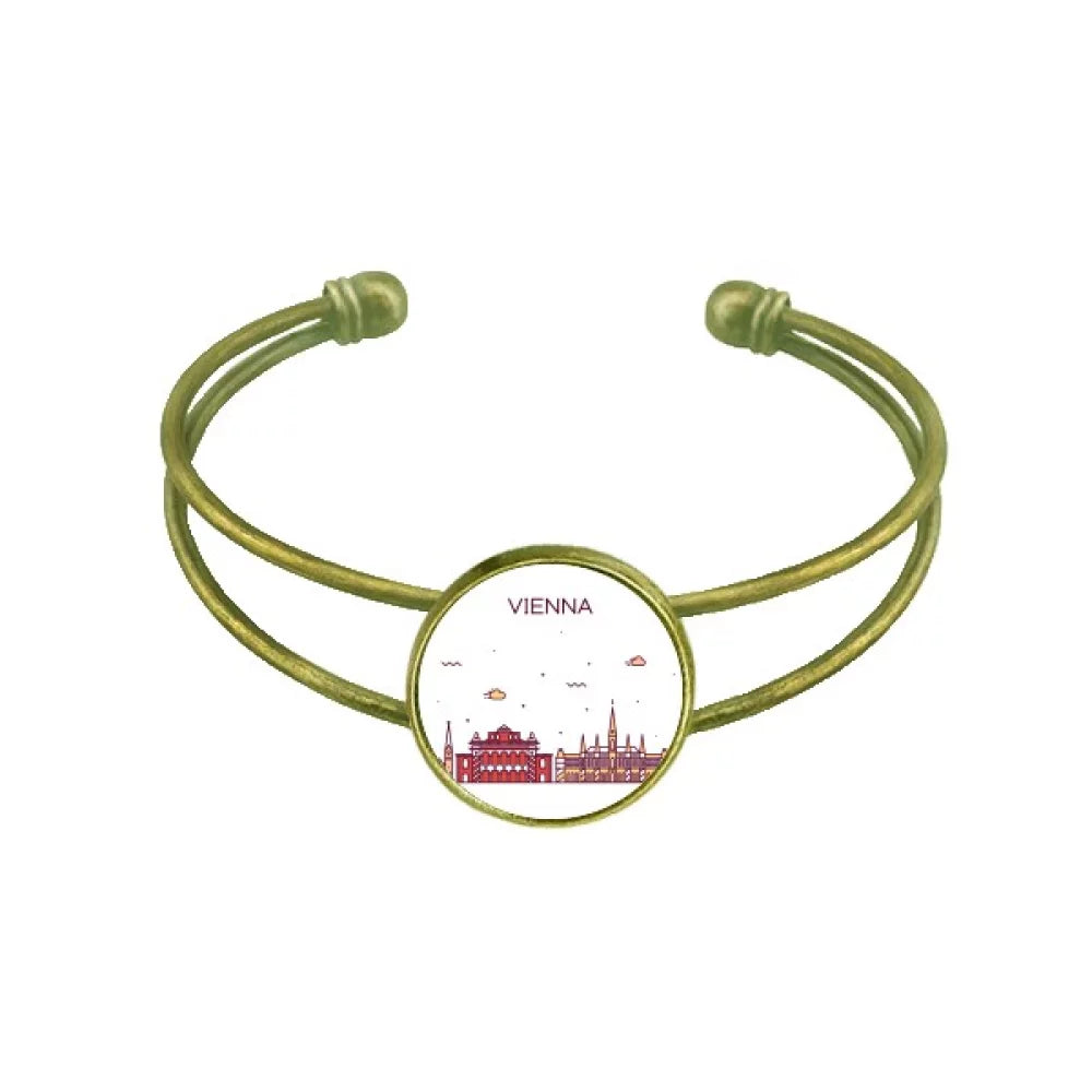 Jewelry Flat Bangle Pattern Austria Cuff Landmark Open Vienna Bracelet Retro