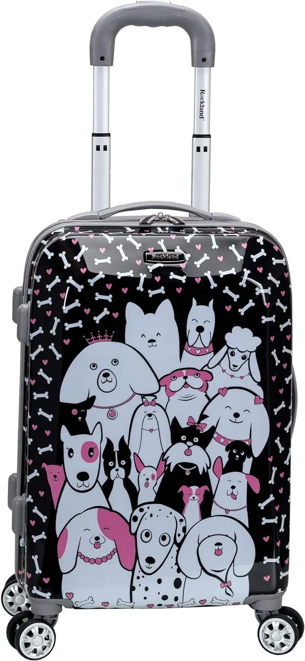 Hardside MULTICOLOR Rockland - PUPPY/ Box 20" Spinner Luggage Carry-On Vision Wheel Open