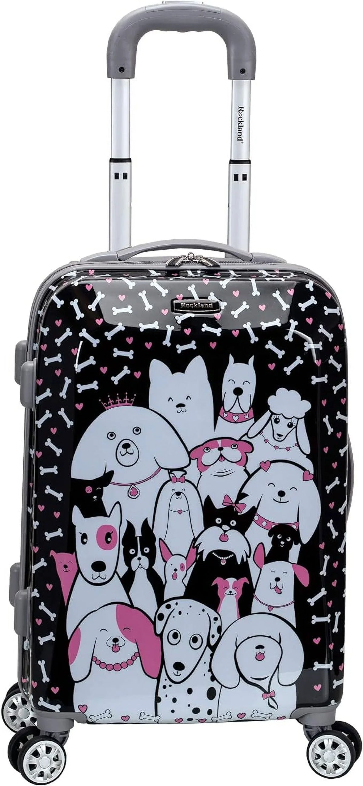 Hardside MULTICOLOR Rockland - PUPPY/ Box 20" Spinner Luggage Carry-On Vision Wheel Open