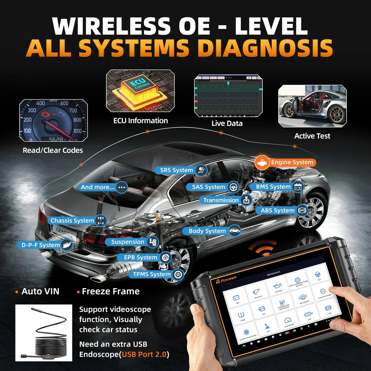 Code Bi-Directional All Foxwell ECU Tablet Auto Data Car Car Test OBDII Reader 30+ Services OBD2 Systems Live Tool Scanning Reset Diagnostic NT909 Doctor Automotive Scanner EOBD Scan Coding Active