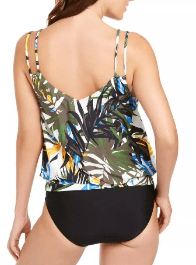 US TROPIC RAINFOREST OLIVE Tankini Calvin top, Swim Blouson MULTI 2X-Large Klein