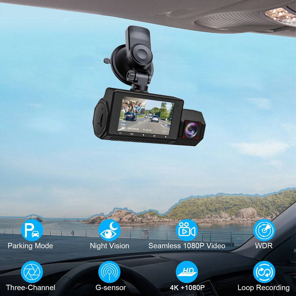 Car Front Dash Recorder UHD Dual Vision DVR GPS Cam 1080P Inside Night 4K Camera