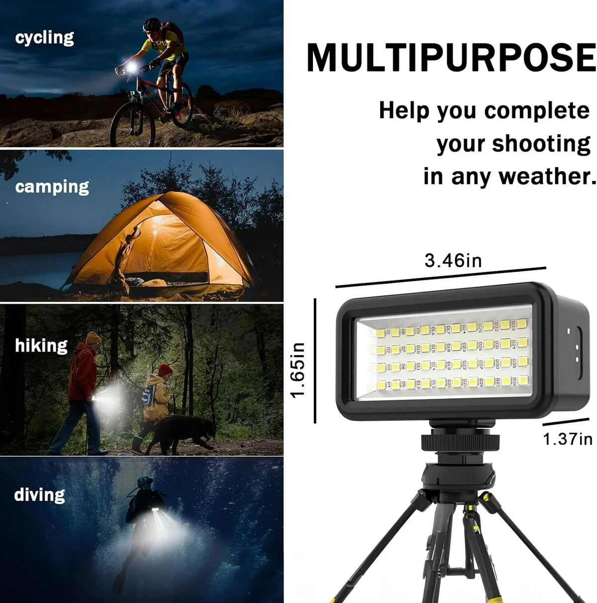 Waterproof Video Lights Scuba SupMaka Light, Scuba IPX8 Dive Power Underwater Diving High Dimmable Lights Lights