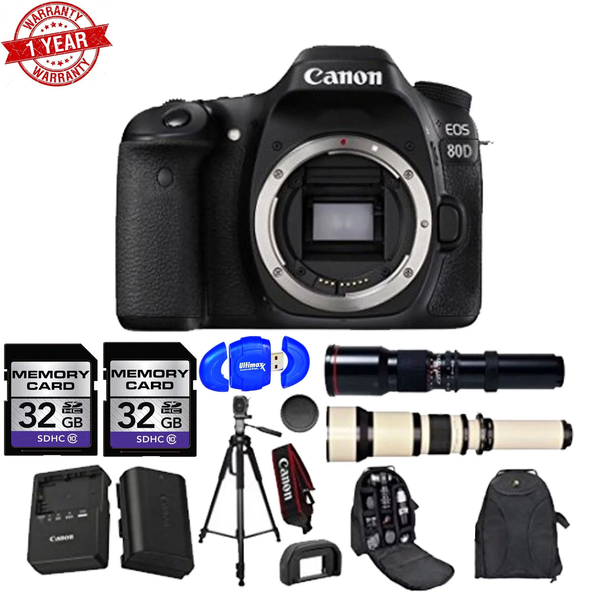 Wildlife EOS 650-1300mm Full 24.2MP Items) and Accessory Lens Zoom Canon 1080P Wi-Fi Lens 80D Telephoto HD Bundle (15 Preset DSLR w/500mm +
