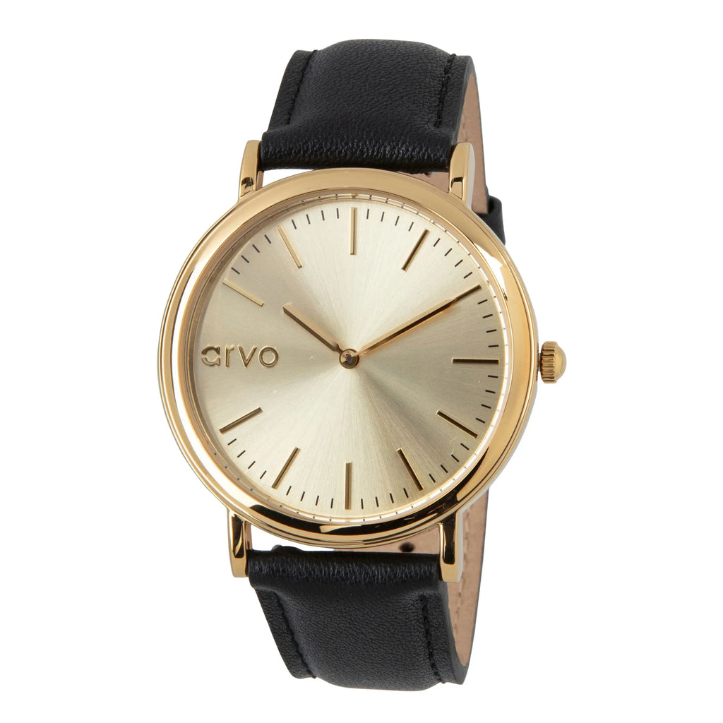 Sawyer Arvo Black Leather Time Watch Gold -