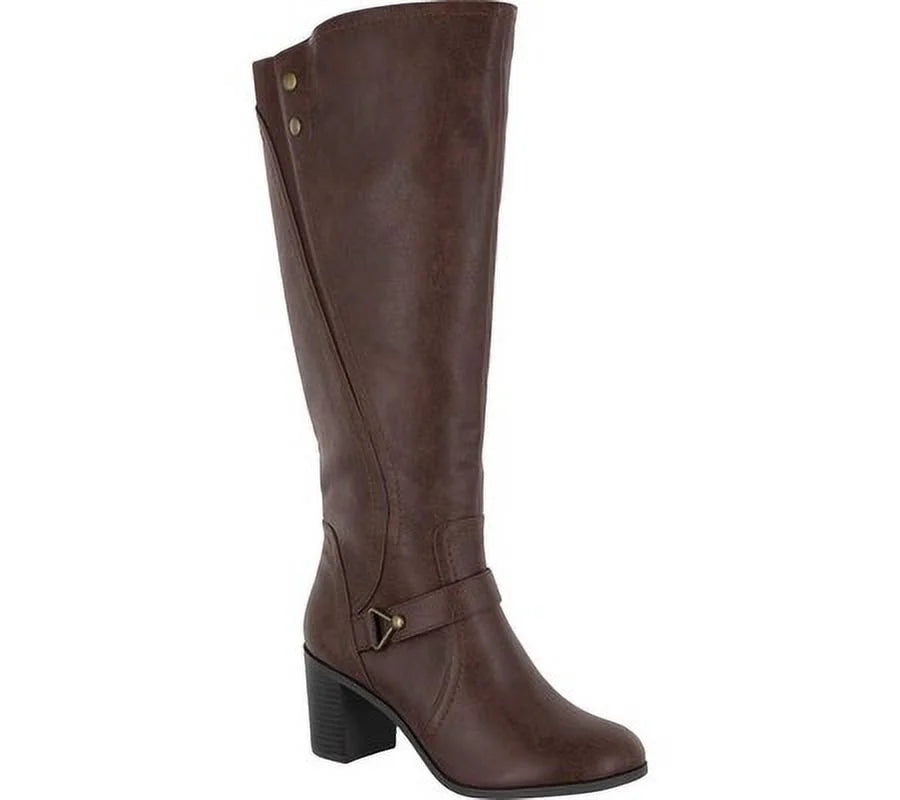 Strappy Goring Elastic Brown Block Heel Womens 8.5 Zip-Up W EASY Format Toe Round STREET Boot Studded Riding