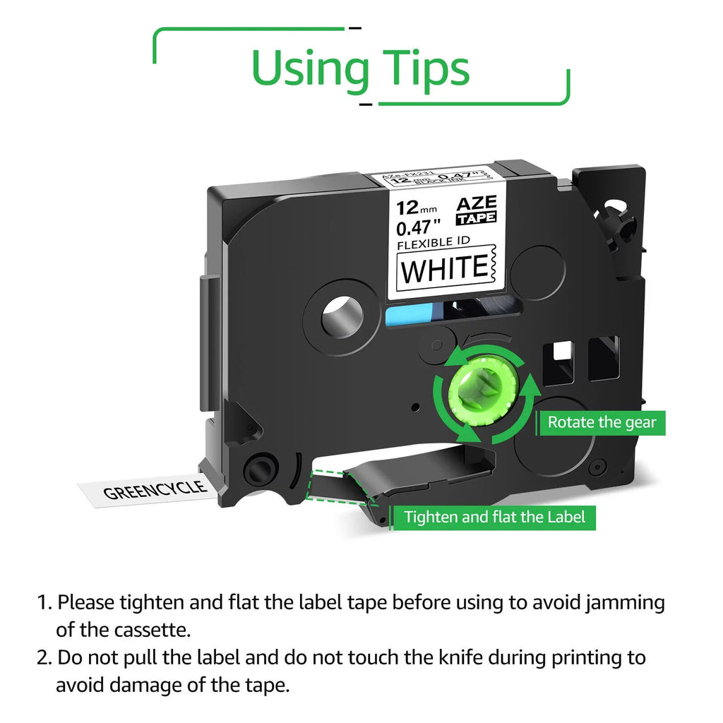 TZ-231 Black Wire 12mm x ID TZe-FX231 Brother TZe 50PK for Compatible TZ-FX231 Label on Tape P-touch 8m GREENCYCLE TZe-231 TZ Flexible White Cable