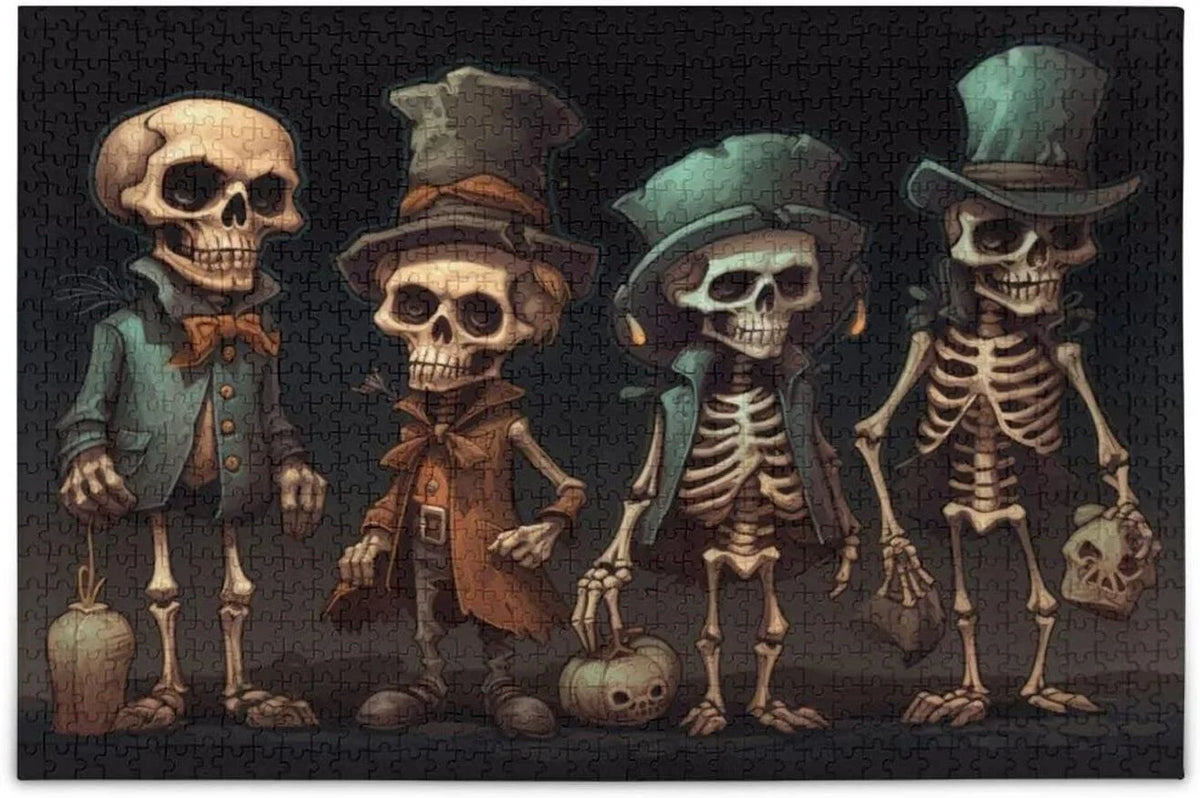 Puzzle Friends Family Challenging Zigsaw Dreamtimes Halloween Jigsaw Alphabet Adults, 500 for Storage Parents Kids Partition Exercise with Wooden Bag, for Puzzle Skeleton Game Print, Brain PCS Gift
