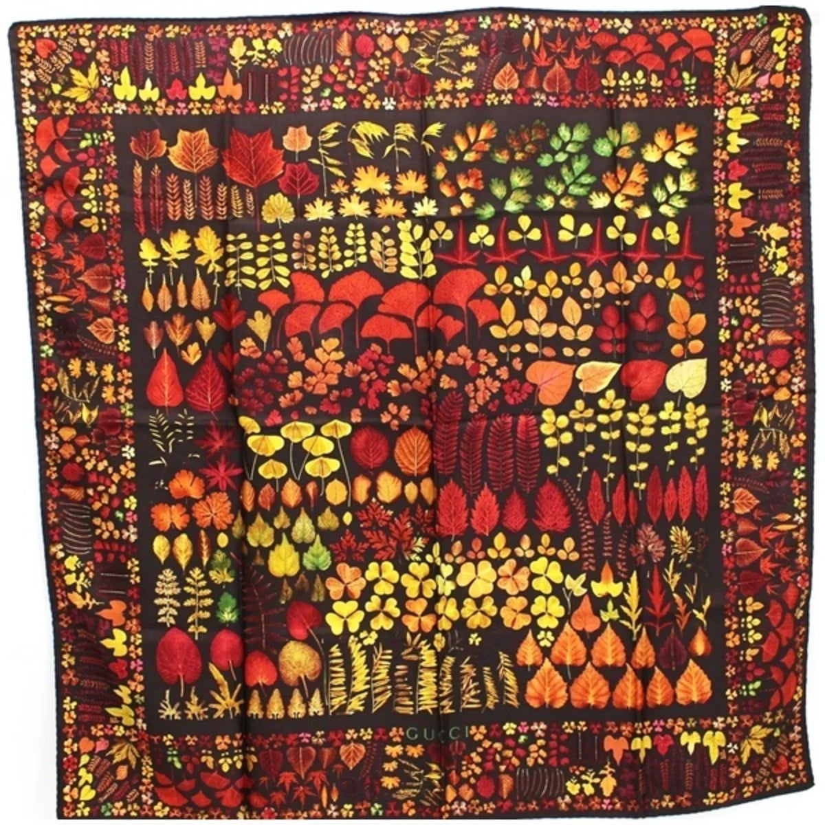 Pattern | Muffler Scarf Leaf Silk Stole Ladies Pre-Owned Brown (Good) Autumn