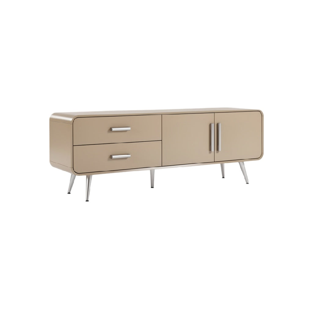 Modern Beige Media Console with Drawers and Sleek Metal Legs