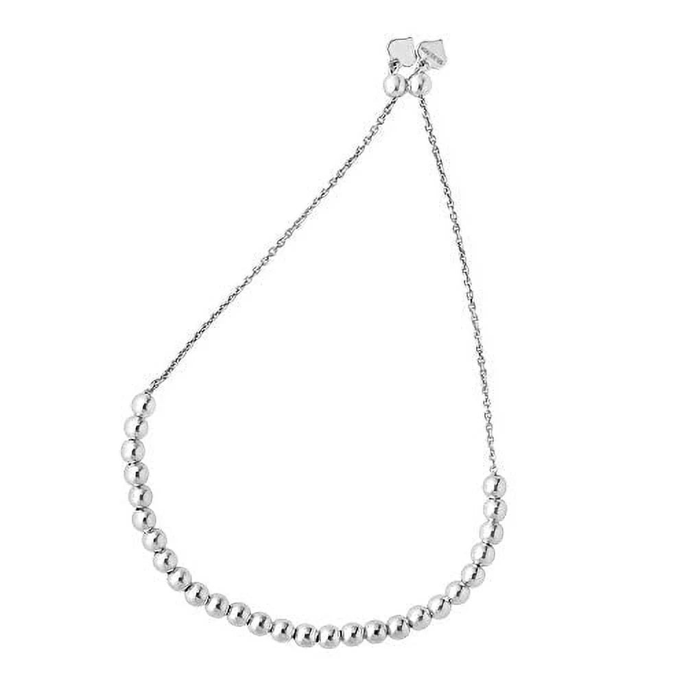 On 2 Shiny Oval & JewelStop Hearts Hanging 5.1gr. Small Round Rhodium Bracelet, Ball Silver Adjustable Link Finish