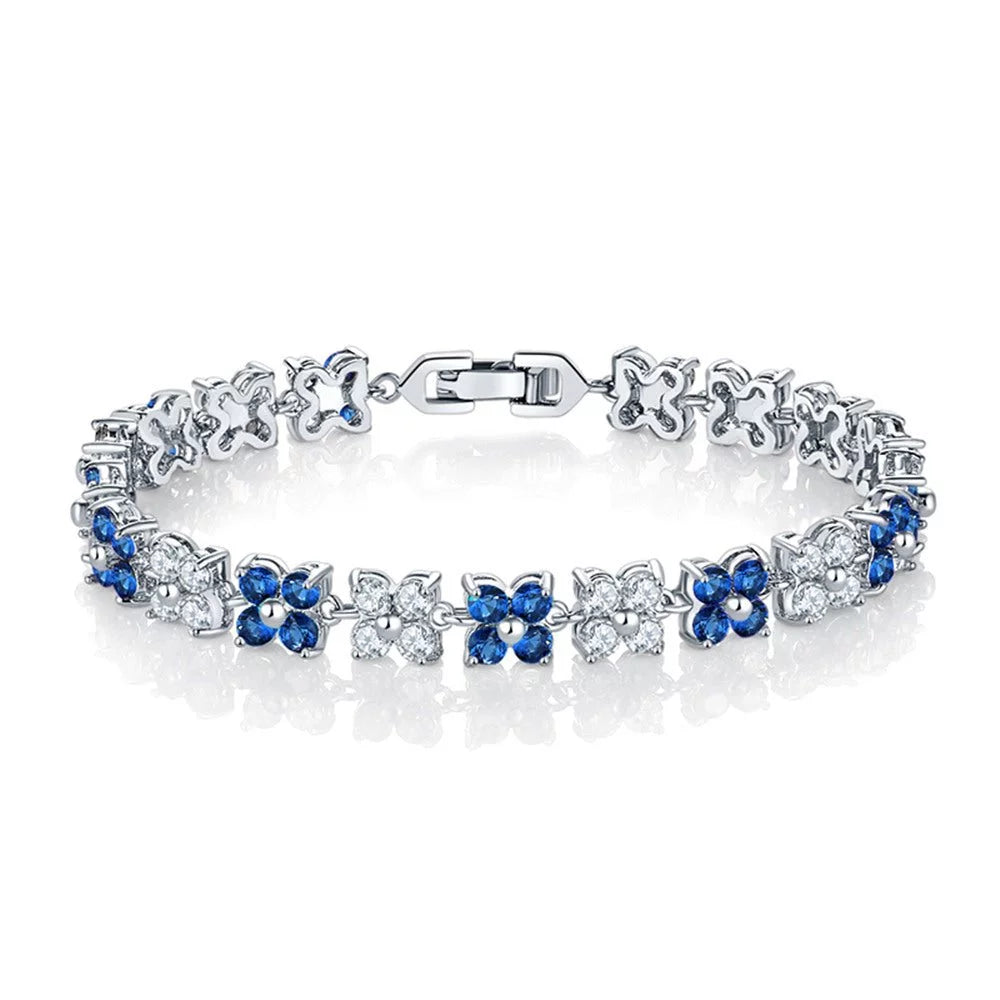 Women for Sapphire Cubic Zirconia Tennis Round Flower Cut Bracelet with Diamond Zirconia White and Cubic