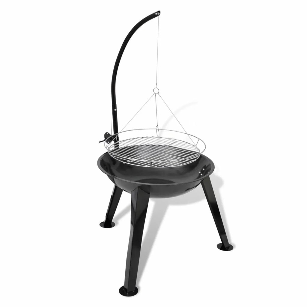 Hiking, for 28.3 Grilling, Steel Anself Stand Hanging x Patio Garden, x Cooking, Smoking, BBQ Barbecue Party, H) 48.4 with Charcoal Plate (Diameter Round Stand Inches Grill Camping Picnic,