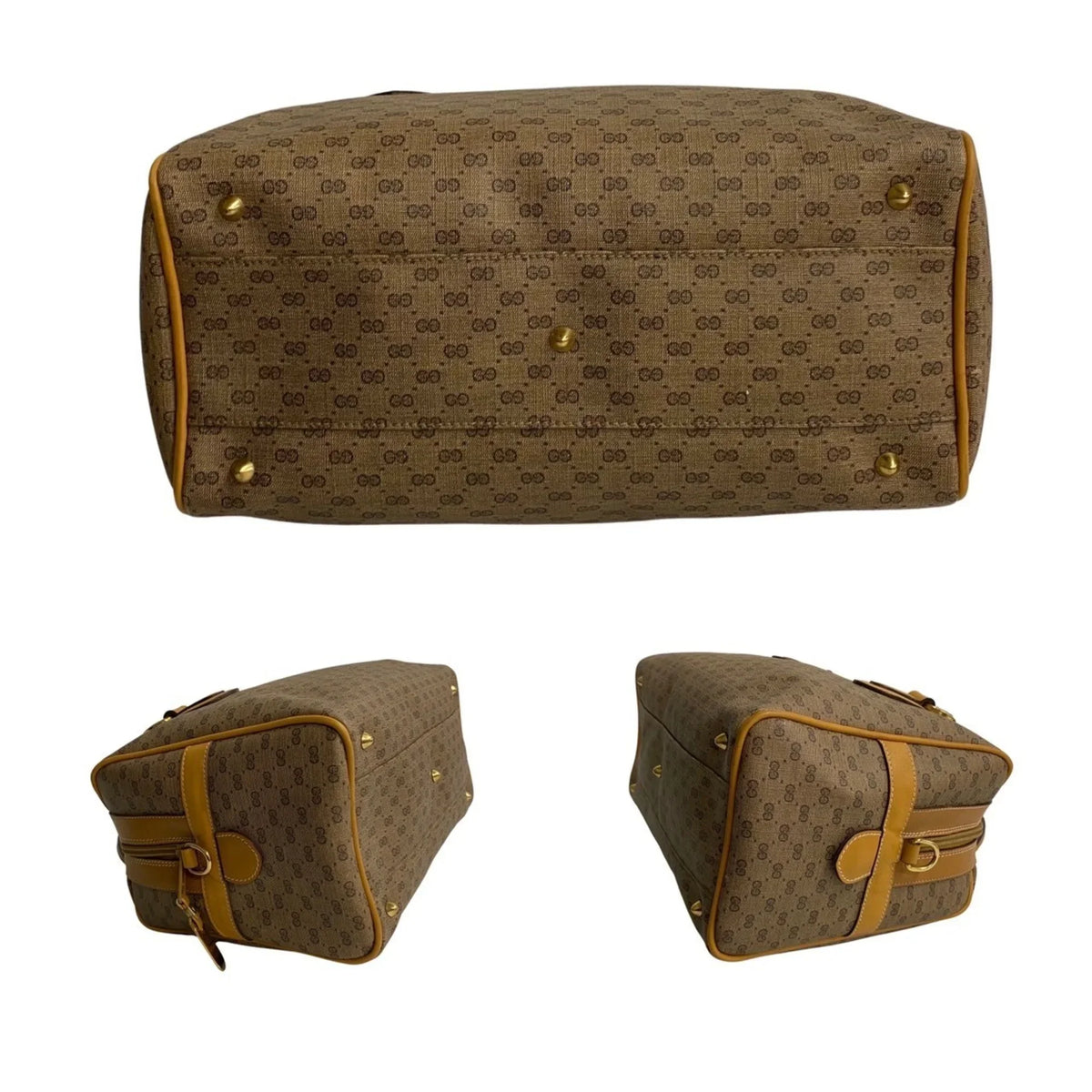 Bag 574-5 Vintage Boston Handbag Shoulder Leather 2way Mini Micro Pre-Owned (Good) Camel GG Old