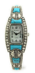 (Silver Watch Turquoise) Link Wincci Fashion Pearl Ladies Stones Dial Metal Square Bracelet