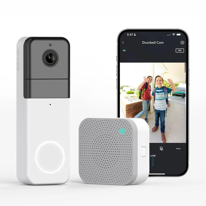 w/ Battery, 2-Way Works Color Sticks Wyze Alexa 1:1 Video to w/ Doorbell Audio, Walls, Night Doorbell Aspect Ratio, QHD Video, — Pro and Adhesive Vision, Assistant Camera Wireless
