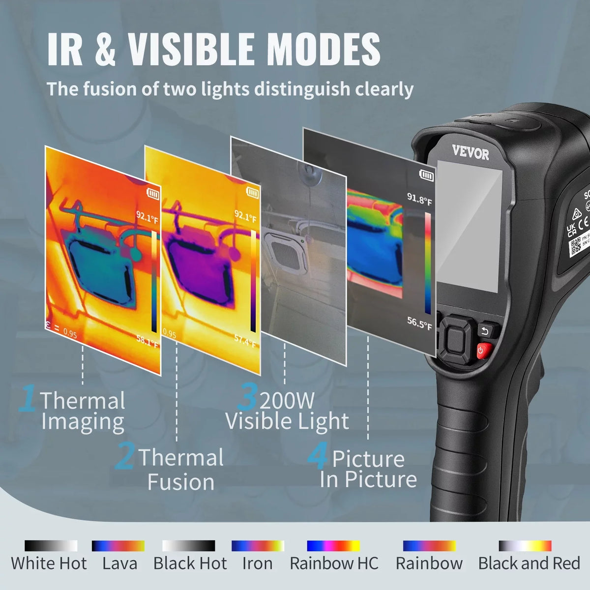 Battery Camera Imaging Range, -4℉~1022℉ Infrared Rechargeable VEVOR SD Card Visual Li-ion 2MP with and Resolution 20Hz Refresh with Temperature Rate 240x180 Camera, Built-in Thermal Camera, IR 64G