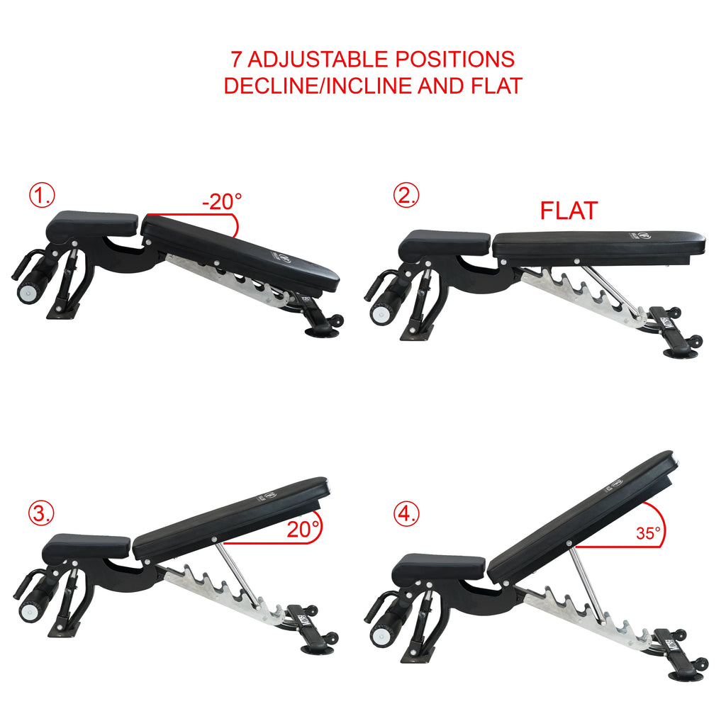 Positions Fitness – -DD-40 Black Duty Flat, Nylon and Weight Bench Incline, Adjustable Including Bench Press, 7 Valor Decline with Wheels Heavy