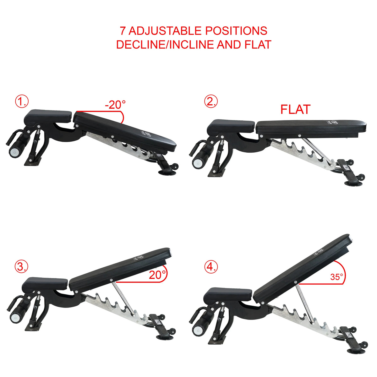 Positions Fitness – -DD-40 Black Duty Flat, Nylon and Weight Bench Incline, Adjustable Including Bench Press, 7 Valor Decline with Wheels Heavy