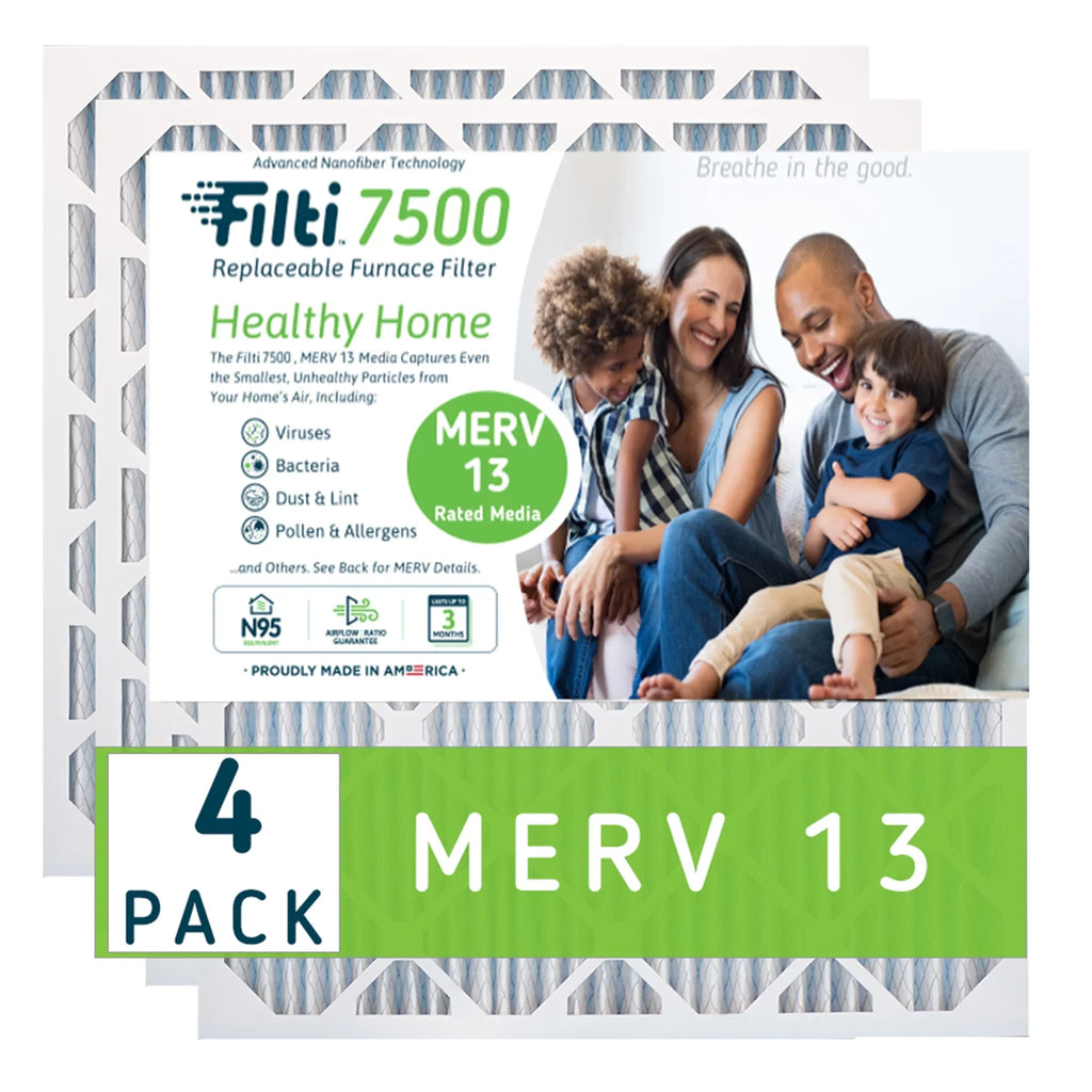 HVAC 7500 Home 16x25x1 Filter (4 Furnace Pack) Air MERV 13 Pleated Filti