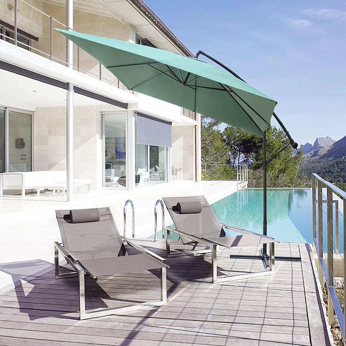 FT Umbrellas Hanging Adjust and Poolside, Easy 10 Tilt Backyard, exterior Garden, PRODUCT for KARMAS Green Polyester Offset Umbrella Patio Lawn