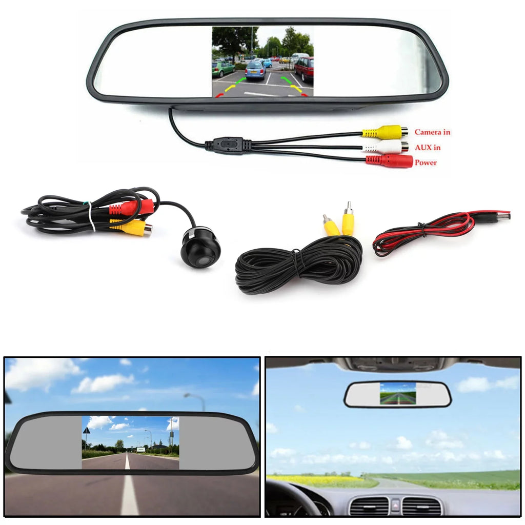 Security Mirror + Vehicle Car Monitor Camera System Reverse Kit 4.3" Car