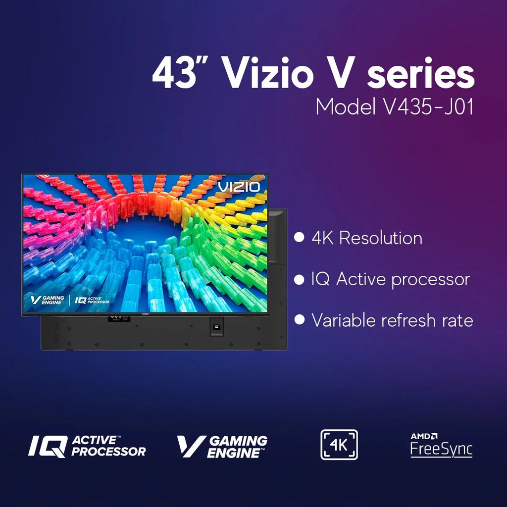 Disney+, Netflix, Works Wall + V435-J01 LED with Smart Compatible - TV and Assistant VIZIO UHD HDR Free with (Refurbished) Restored 43" Mount, Siri, 4K Alexa, Class
