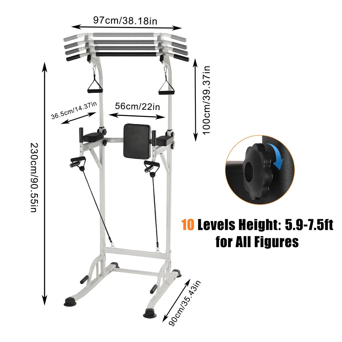 Power Bar Tower Gym and Home Power Height Sit Ups Pull-Up Station Adjustable