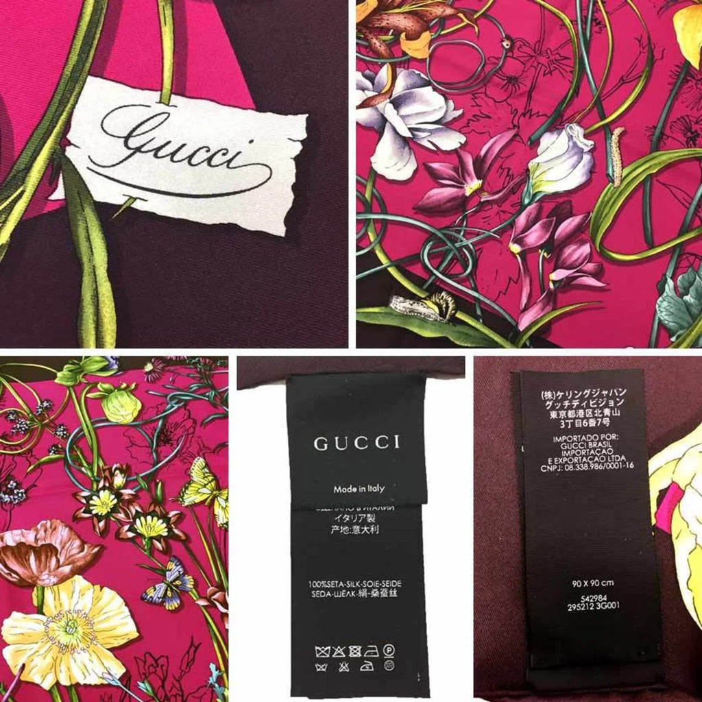 Pre-Owned (Like Large Carre New) 100% Flower Pink x Muffler Flora Print Silk Bordeaux Scarf aq9410