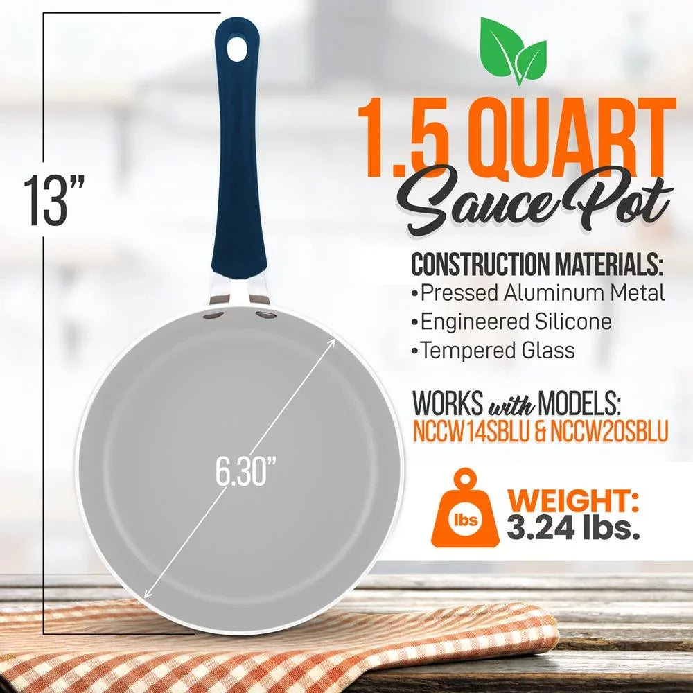 Cookware - Non-Stick NutriChef Lid High-Qualified with Long Pot Kitchen Sauce 1.5 Lasting Quart
