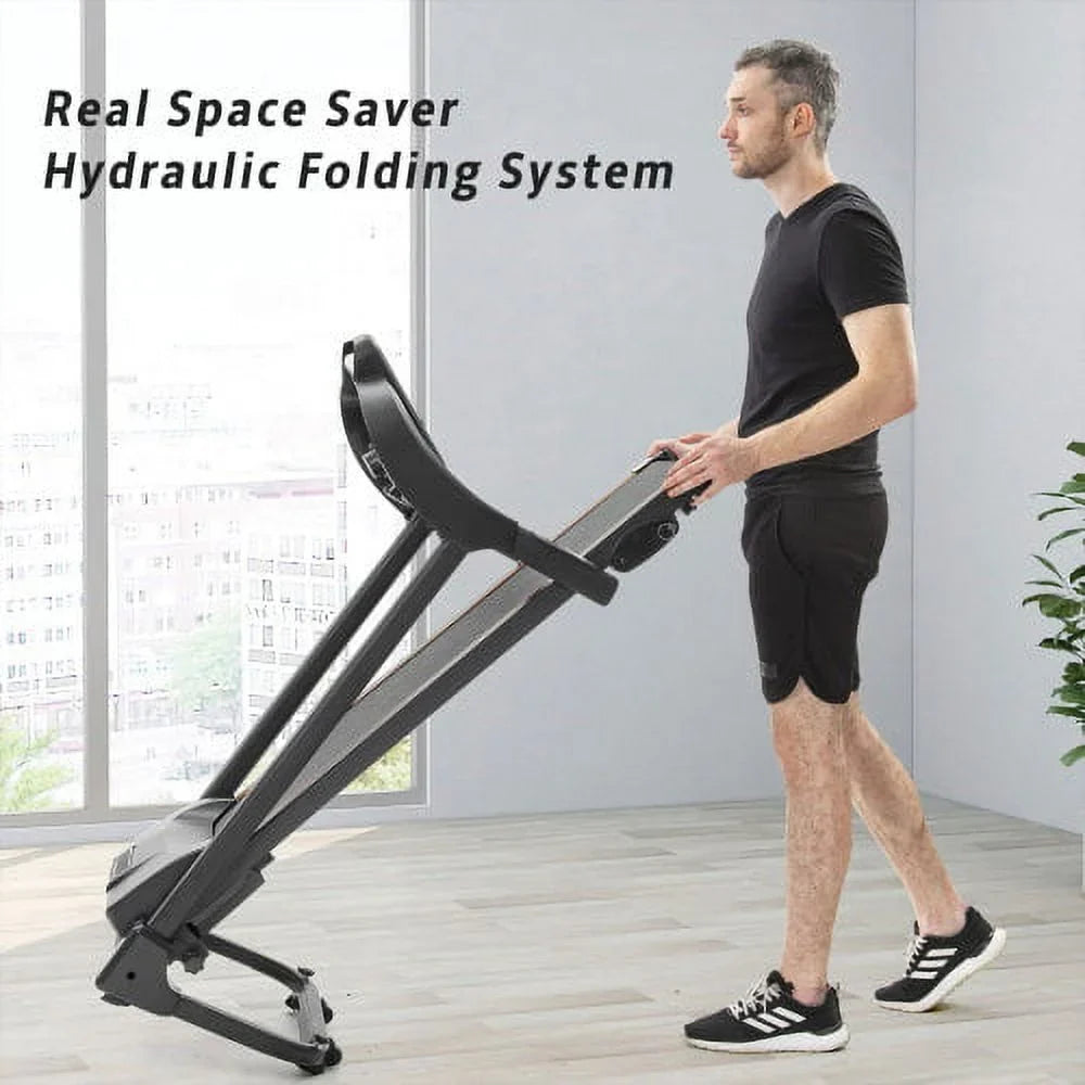 and Incline Running with Motorized Compact Machine LCD Folding Jogging Audio display Large Treadmill Easy Adjuster Speakers