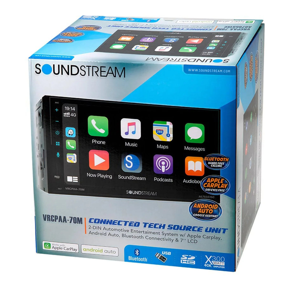 & DIN Double +Camera Silver Bluetooth Soundstream Android VRCPAA-70M 7" CarPlay