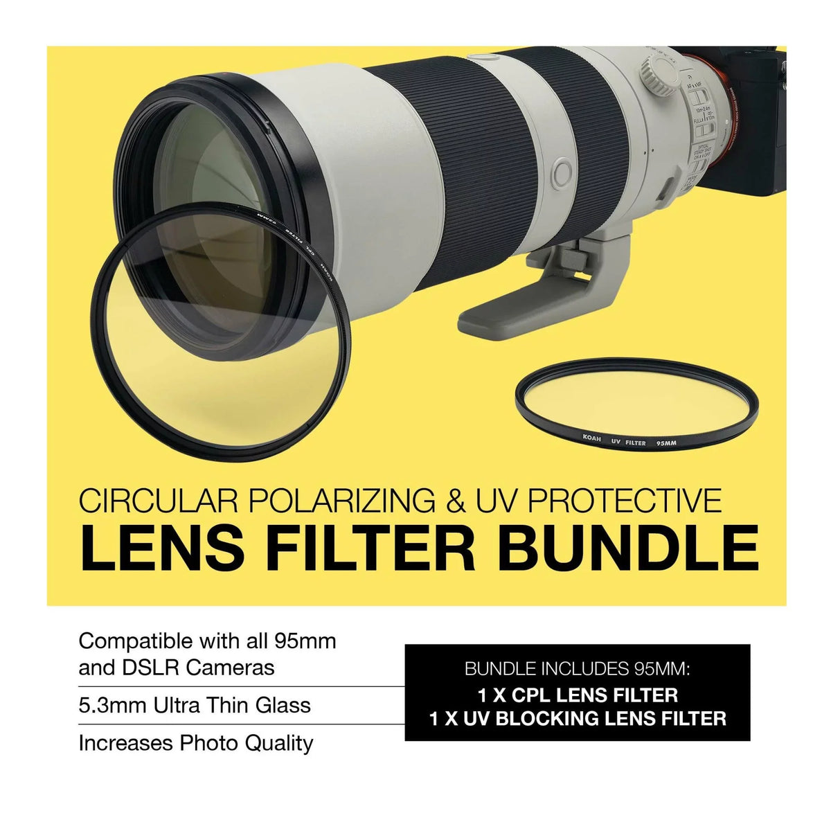 and UV 95mm Polarizing Circular Bundle Lens Filter Protective Koah