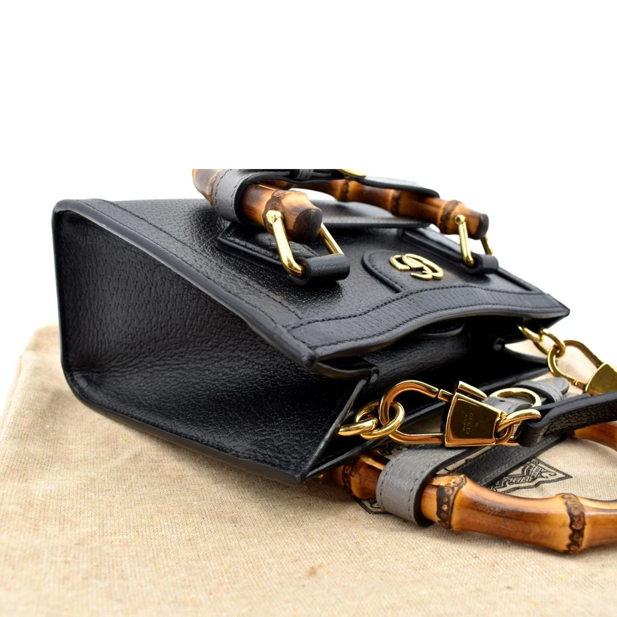 702732 Black Mini Leather Bamboo Bag Pre-owned Tote Diana
