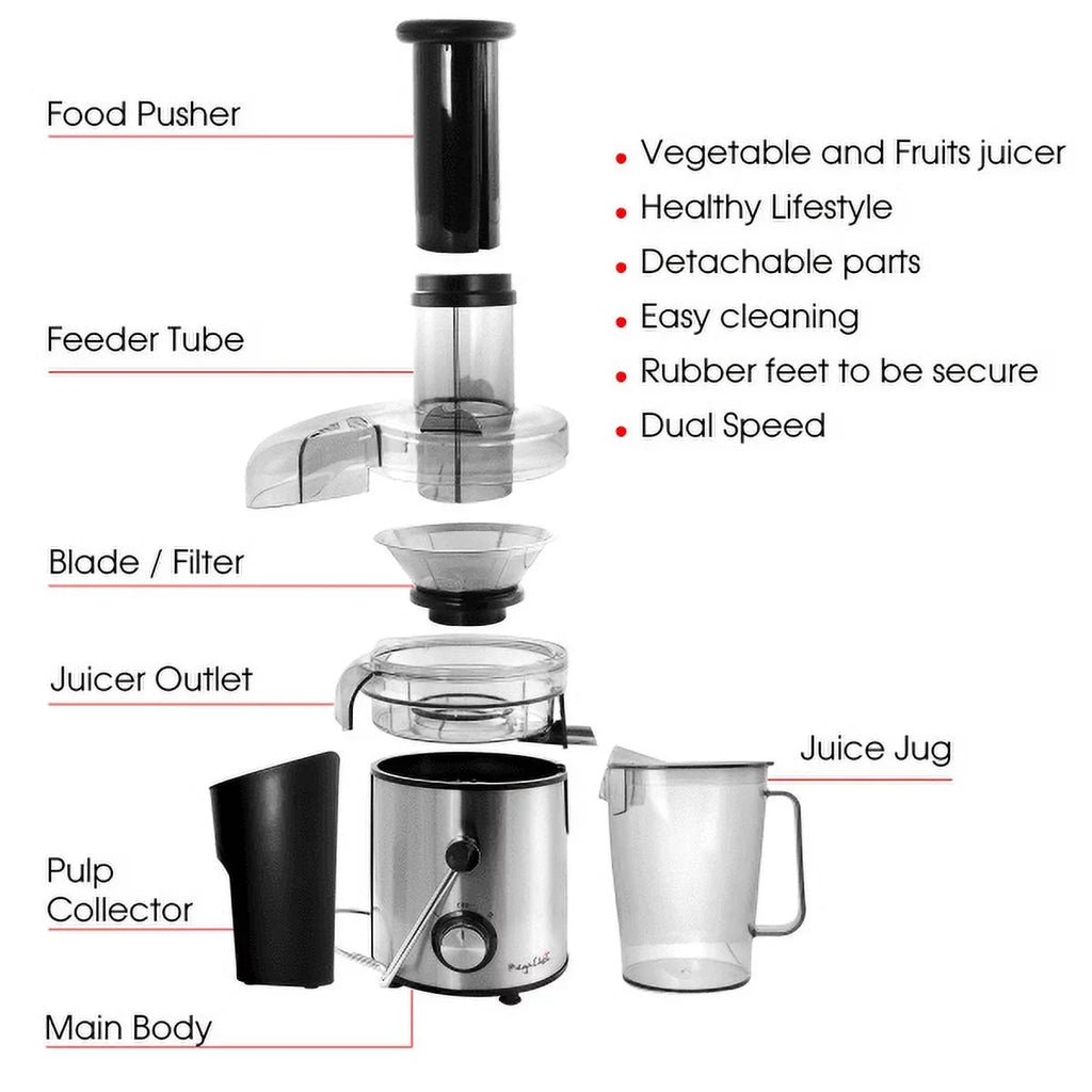 Juicer, With Silver Centrifugal Wide-Mouth Dual-Speed Juice Machine Megachef