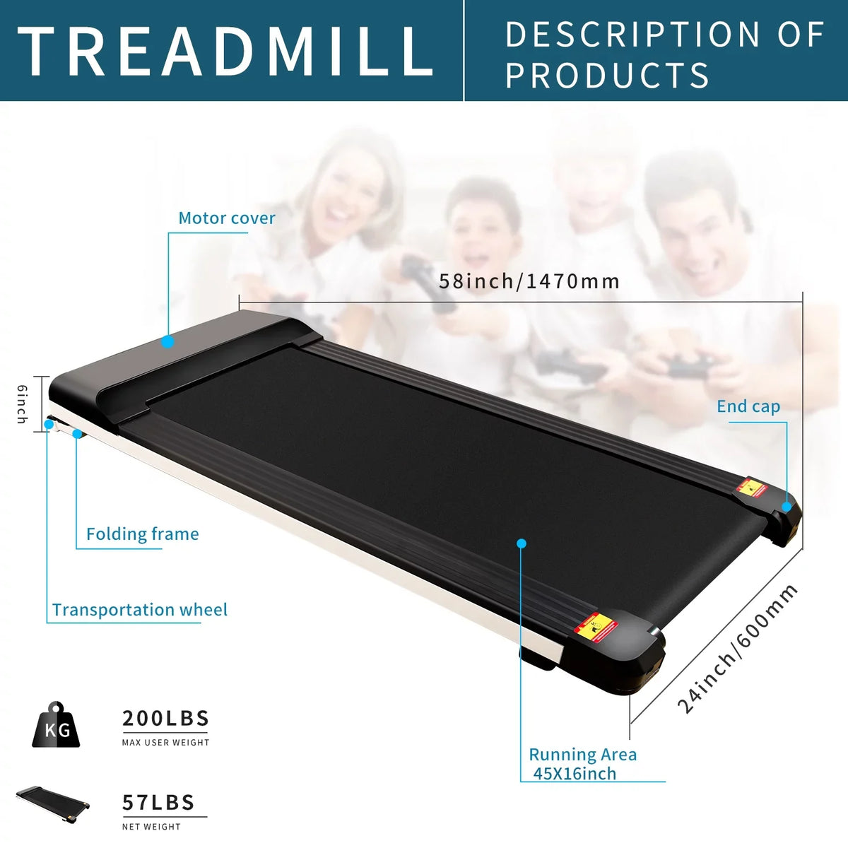 Display Portable without Running & APP, and Black Walking LDE with Space Desk for Treadmill Treadmill Under Pad Assembling Sport Small Flat Machine Apartment Slim