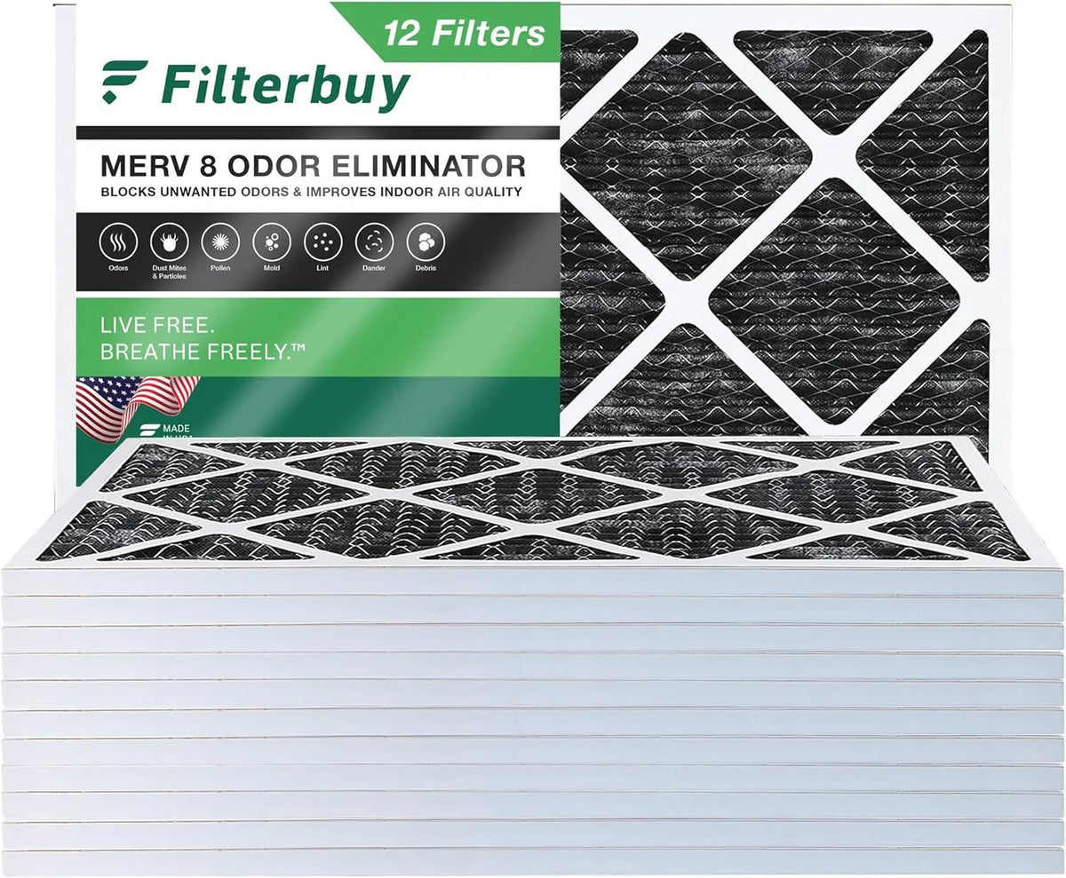 Pleated Odor Carbon with 8 14x25x1 (12-Pack) Furnace Eliminator Filterbuy Filters AC Activated Air HVAC MERV