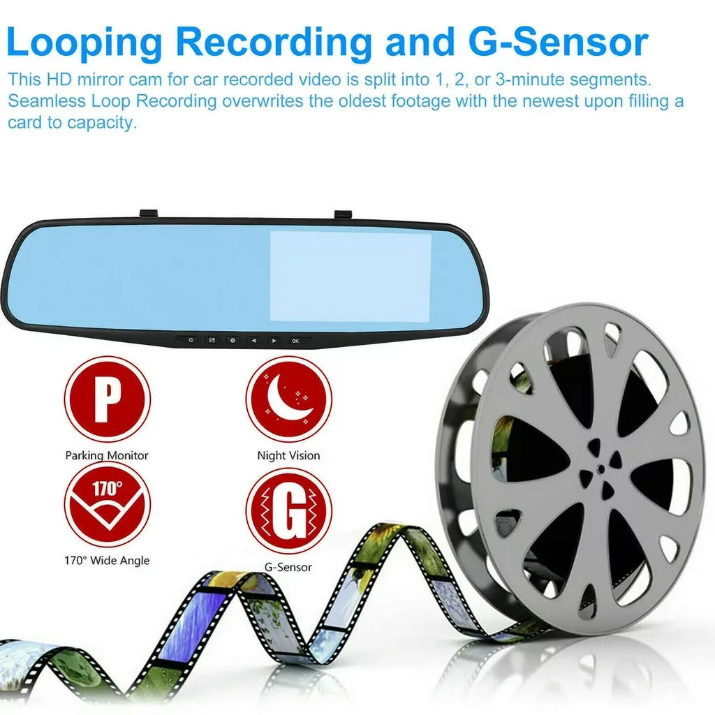 Rear Rearview Cam Car Car Lens Monitor, 4.3" Front Dash Motion Cars Parking Trucks, Night Camera G-sensor, 170°Wide Cam Monitor, Detection Dual Mirror Vision, 1080P Angle DVR for