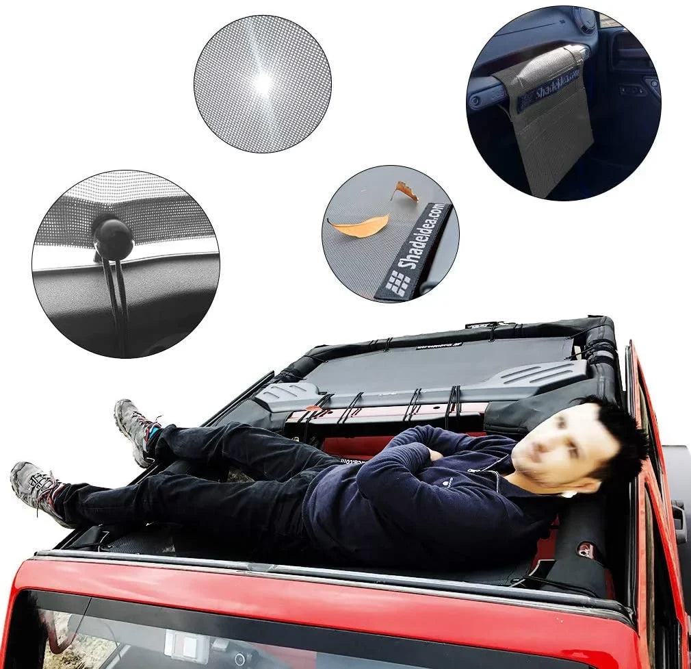 JKU Bag-10 Unlimited Years Mesh Shade Warranty Sunshade Shadeidea (2007-2018) Jeep Screen Sun Blocker & JK Front UV Top Rear-Gray Wrangler 4-Door with Cover Grab