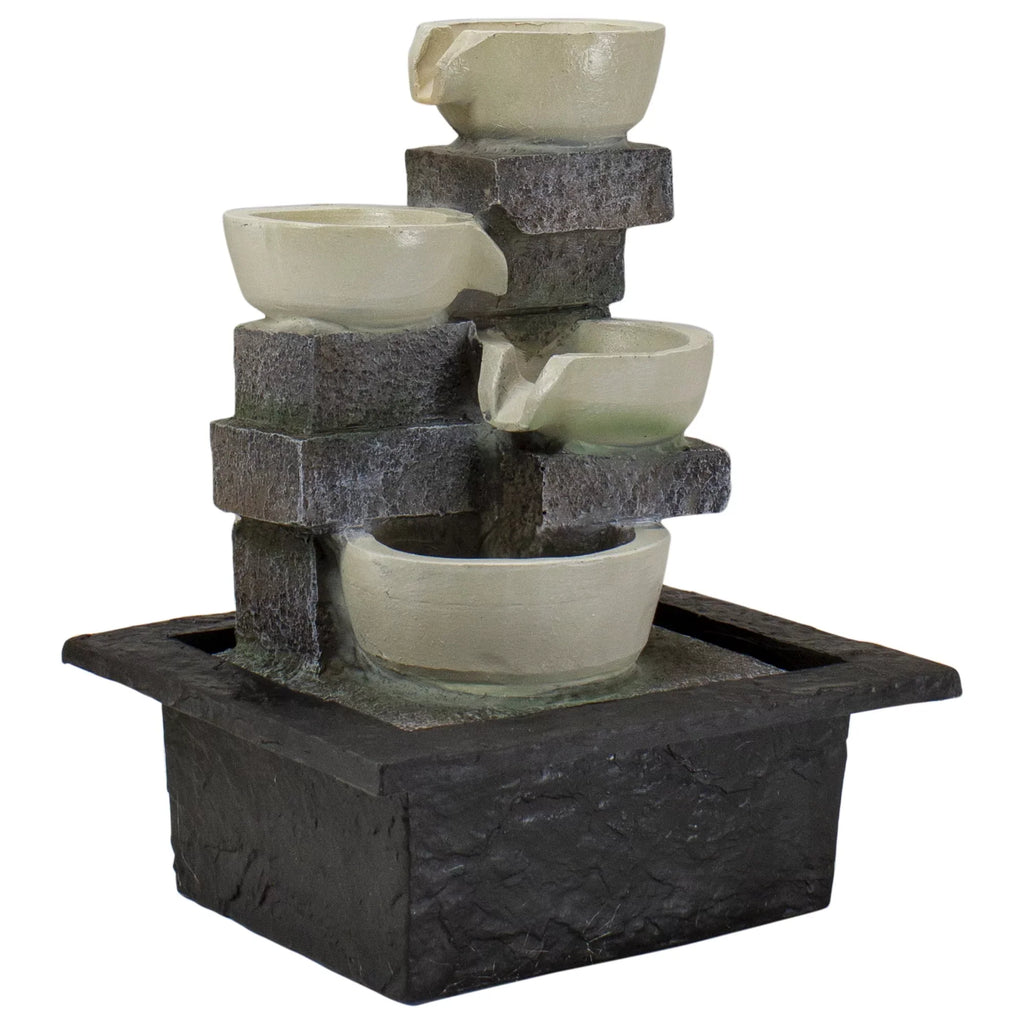 Indoor 4-Tier Cascading Bowl 11" Tabletop LED Northlight Fountain liquid Lighted