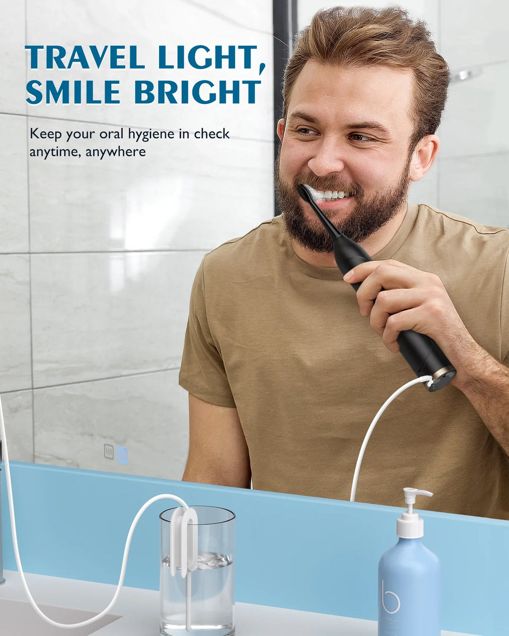 Days - for Levels liquid Flosser 5 AGPTEK in & Electric 500ML, Gums, and 2 Toothbrush liquid Life, Battery 14 Braces Sonic IPX7 with Flosser Combo, Waterproof Teeth, Cordless Toothbrush 1