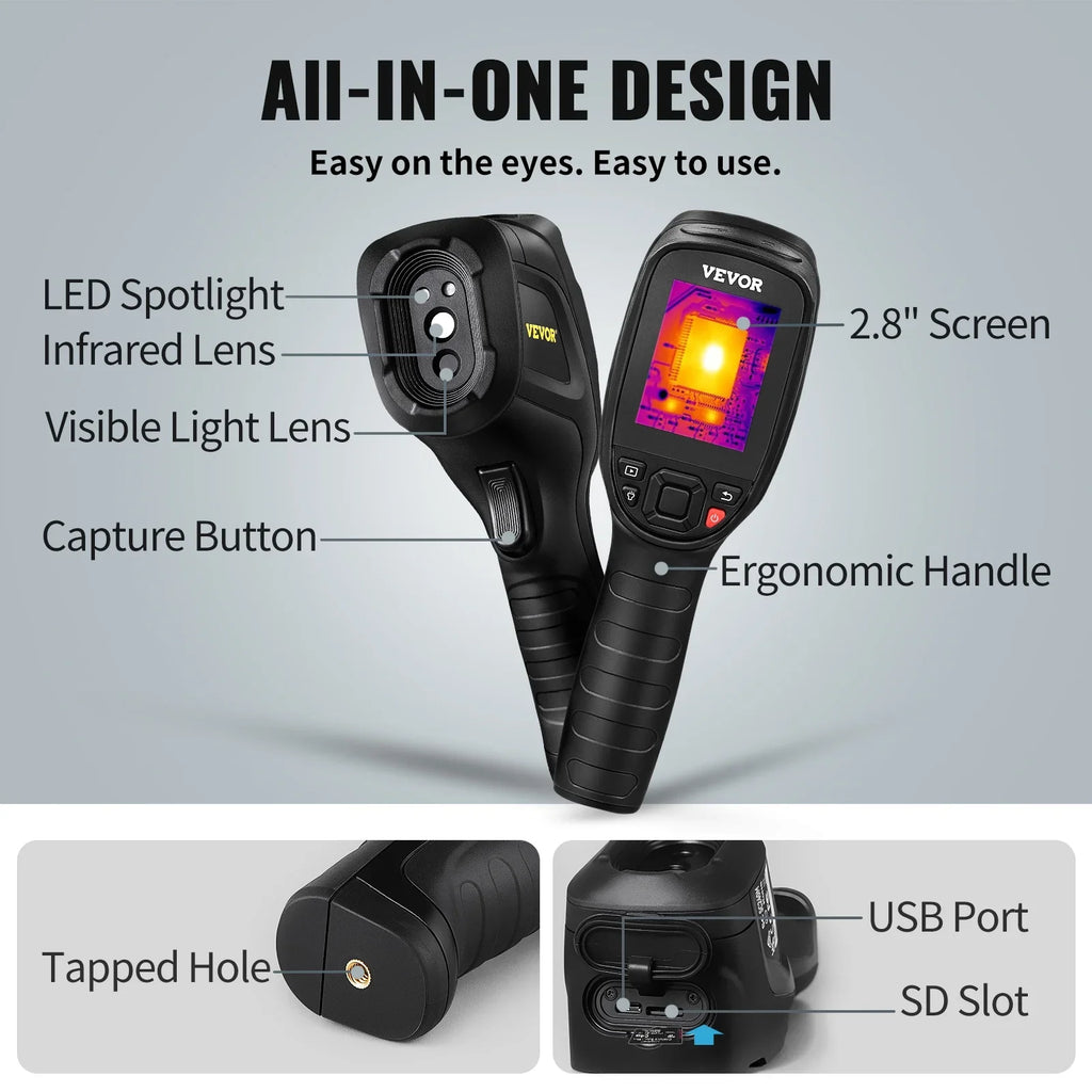 Battery Camera Imaging Range, -4℉~1022℉ Infrared Rechargeable VEVOR SD Card Visual Li-ion 2MP with and Resolution 20Hz Refresh with Temperature Rate 240x180 Camera, Built-in Thermal Camera, IR 64G