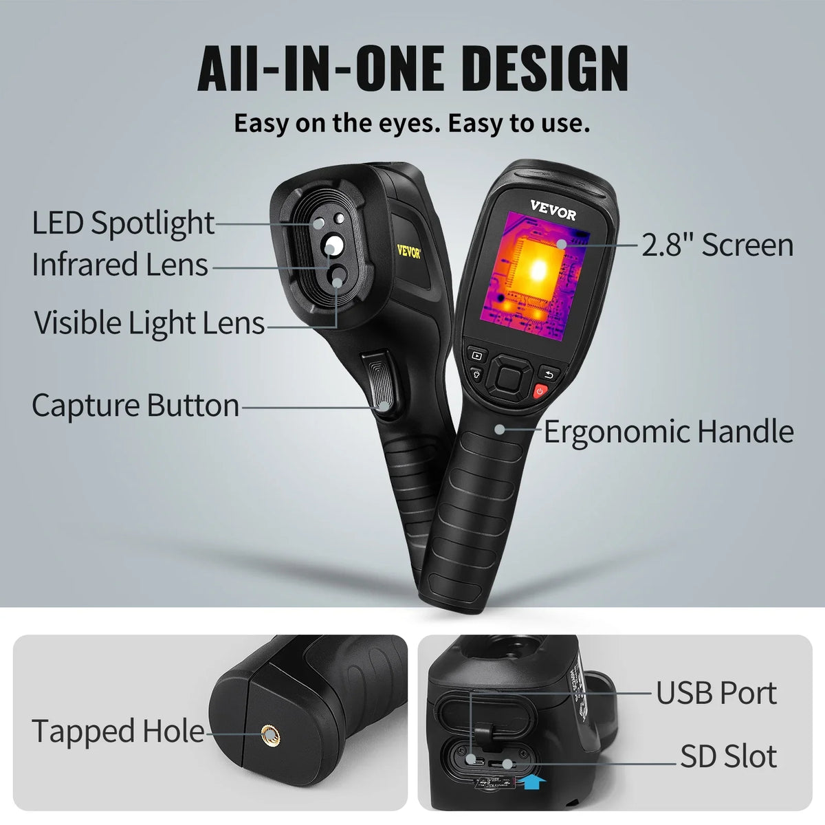 Battery Camera Imaging Range, -4℉~1022℉ Infrared Rechargeable VEVOR SD Card Visual Li-ion 2MP with and Resolution 20Hz Refresh with Temperature Rate 240x180 Camera, Built-in Thermal Camera, IR 64G
