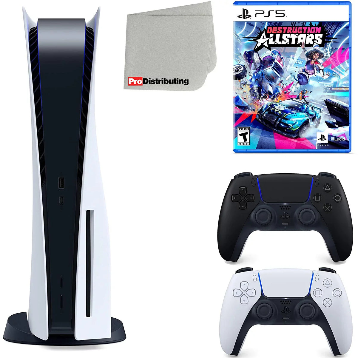 Disc) Playstation Version Microfiber PS5 Allstars Disc Controller, with 5 Extra and Cloth Midnight Destruction ( Bundle Cleaning Black