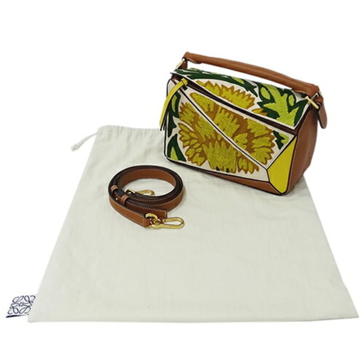 Floral Brand Puzzle Shoulder Collaboration Handbag Yellow LOEWE Pre-Owned Embroidery Small Bag Leather Women's Mini William Brown (Good) Morgan 2way Compact de