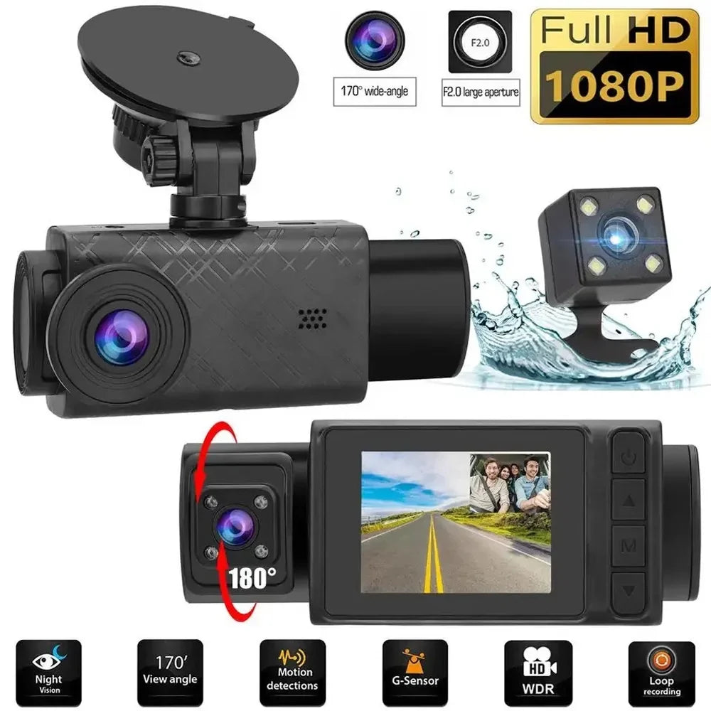 '- - Dash with Recording Reliable Multi-Language Video Enhance Mirror Rearview Recorder Driving Safety 2in Cam Clear Car 3-Camera Car Auto with