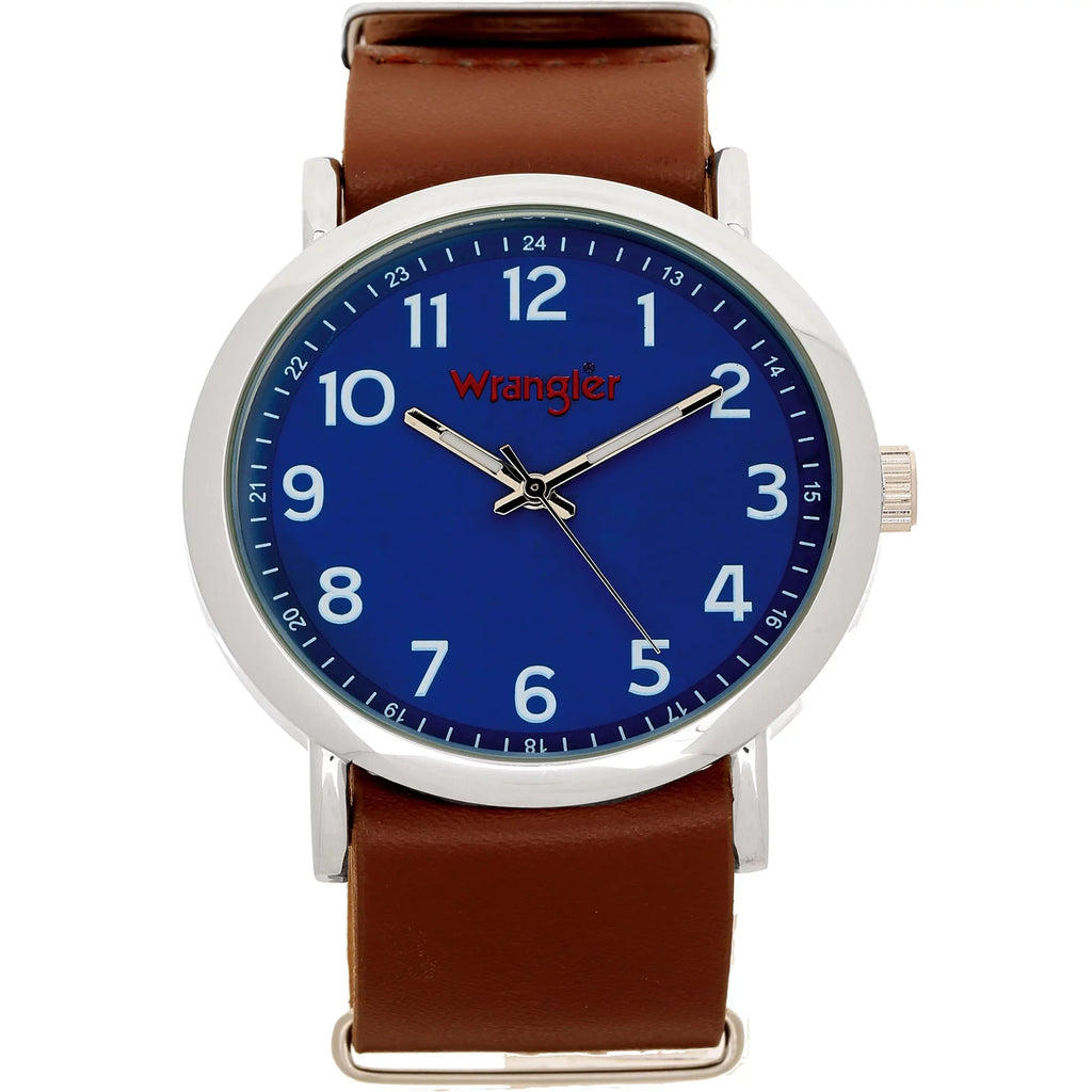 Strap Brown Dial, Wrangler design Watch Round Nato Blue 45mm