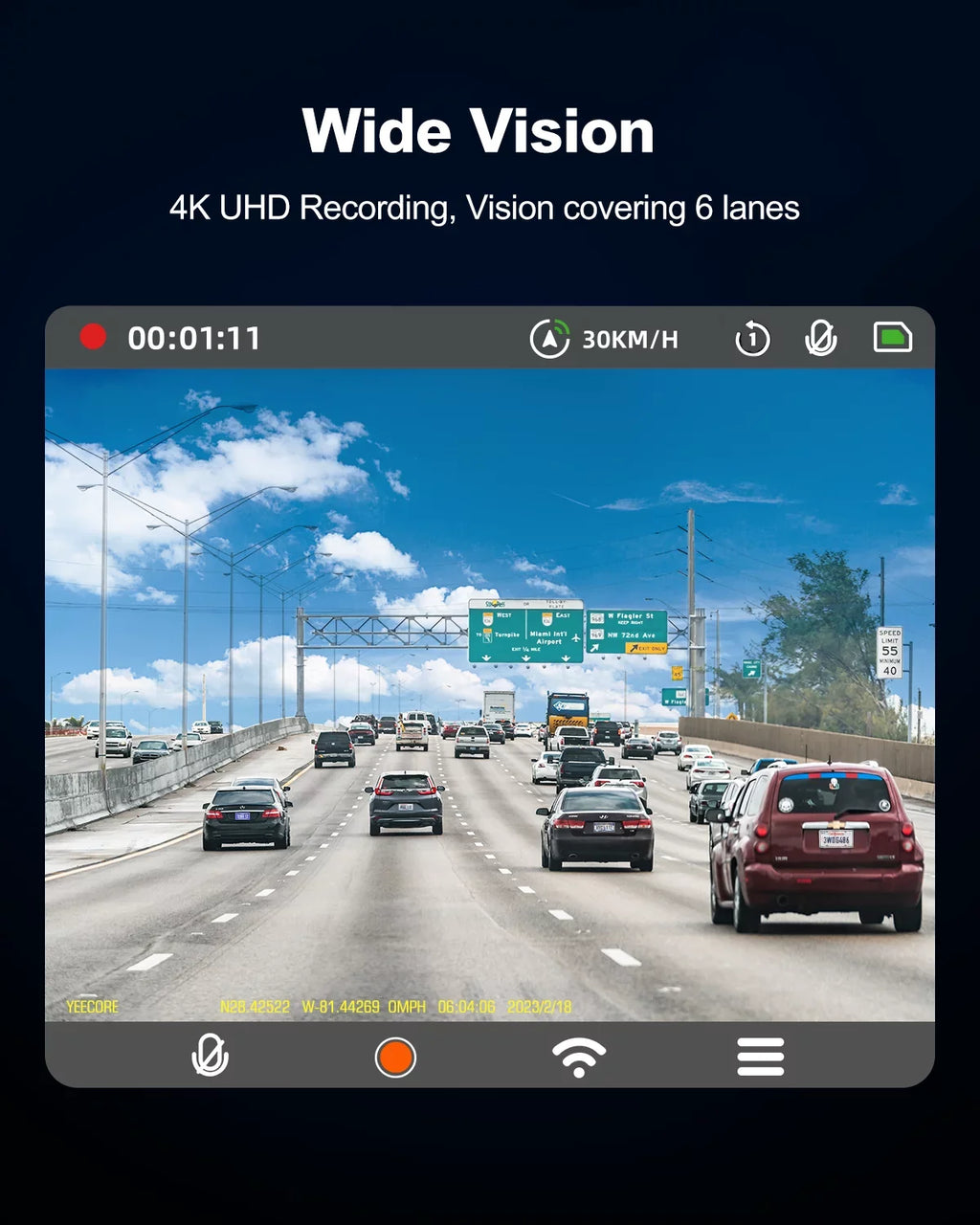Dash Mini Car with 2160P WiFi Dash UHD G-Sensor, Inch, Cars Max GPS, Monitor, YEECORE Recording, Camera 4K HDR, Front, Vision, Super Screen for Support Loop Parking Touch Night Camera 256GB Cam, 2.45